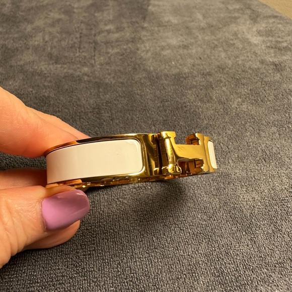 Hermes Gold and White Clic H Bracelet - Picture 8 of 11